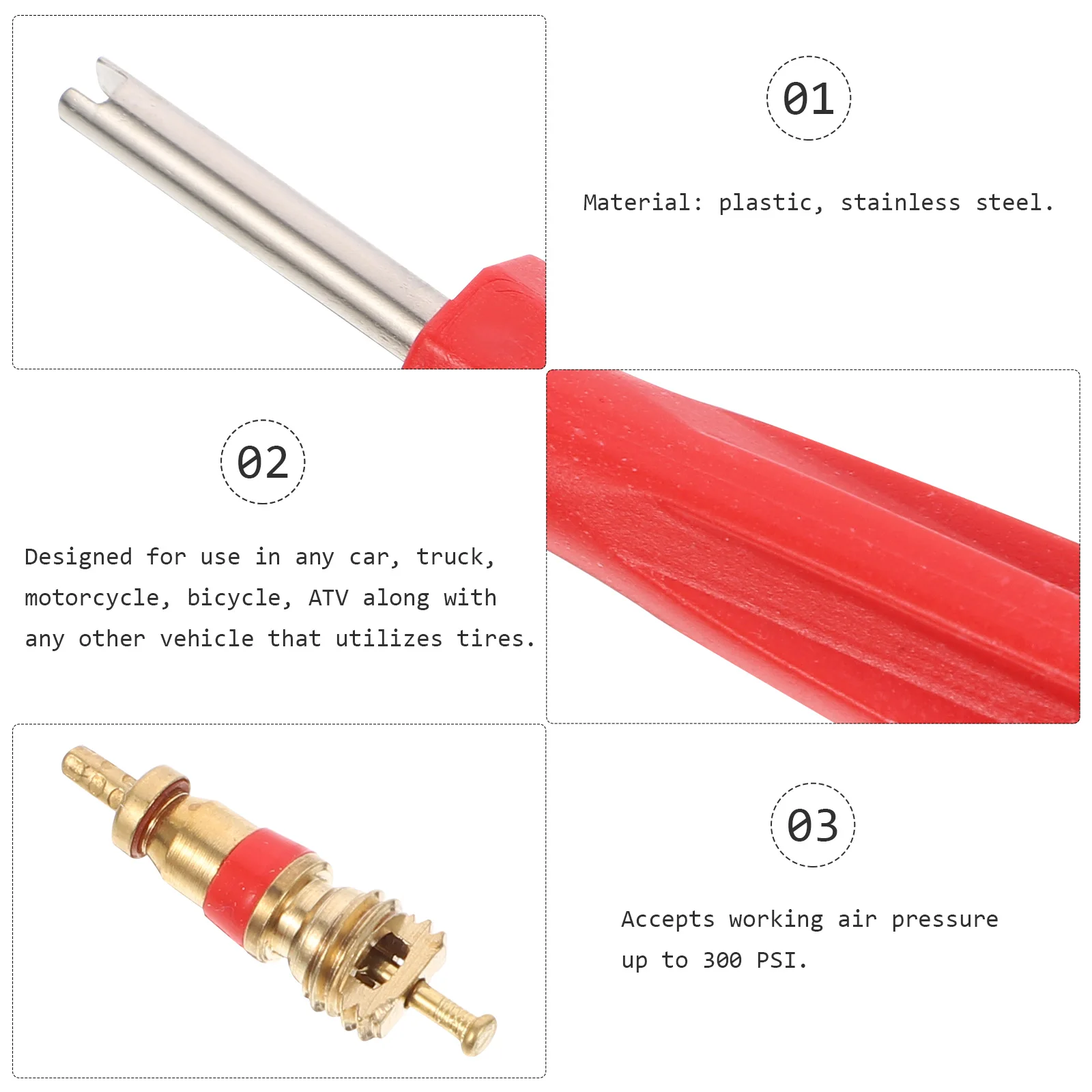 

Tire Valve Core Tool for Car Truck Motorcycle Bike Tyre Repair Stem Remover Cores Plastic Steel Fits All Standard