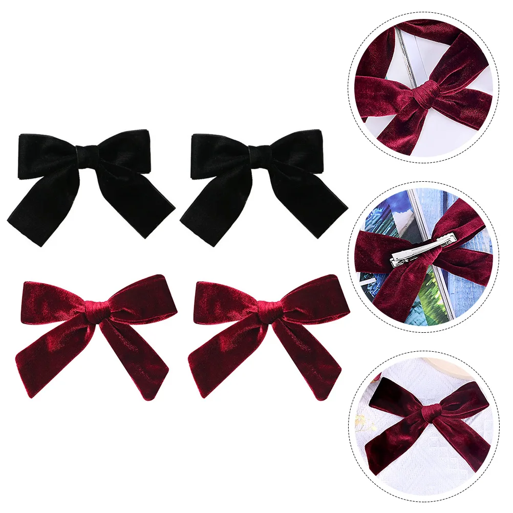 

4 Pcs Bows for Hair Velvet Accessories Girl Decorations Girls Hairpin Headdress