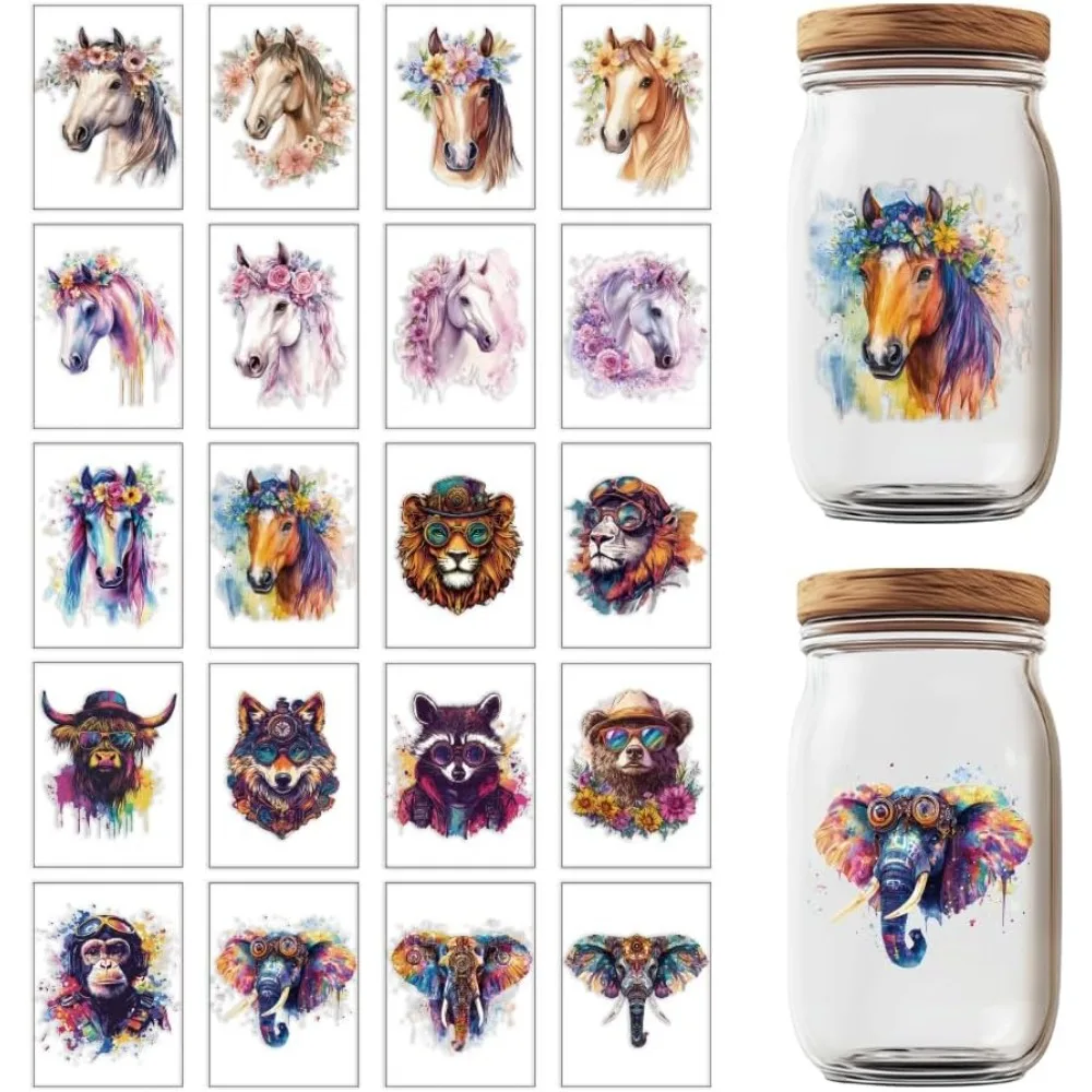 

20 Pcs UV DTF Cup Wraps Wild Animal Themed Cup Wraps Decal Waterproof Rub on Transfers for Glass Cups DIY Crafts Furniture