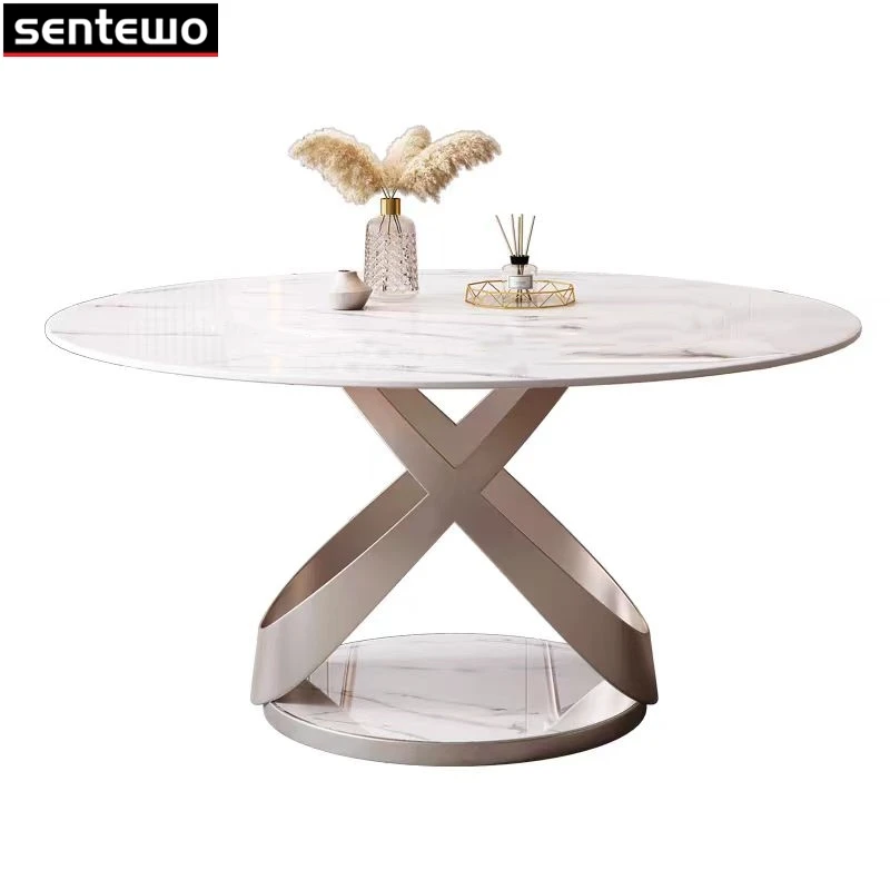 

Designer Luxury Round Dinner Marble Rock Slab Dining Table Set 4 Chairs Mesa De Jantar Esstisch Marbre Stainless Steel Gold Base