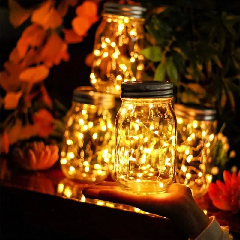 [HOT!】 Waterproof Solar Mason Jar Lid Lights-12 Pack 30 LED Firefly Fairy String Light, Outdoor Solar Lights With Hangers
