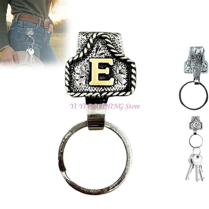 N5KF Western Cowboy Letter Keychain, Vintage Handmade Letter A-Zi Clip llaves inicial, personalidad metal Cadena para