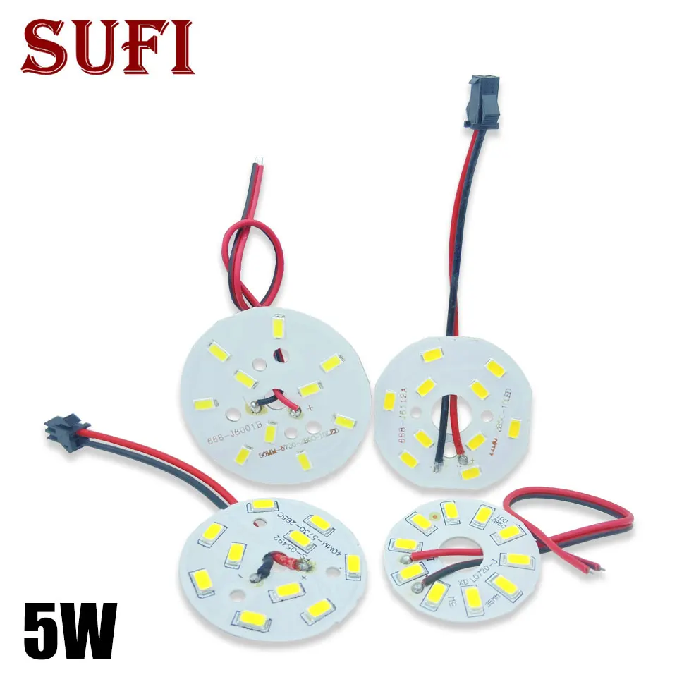 LED PCB Light Board 5W 35mm 40mm 44mm 50mm Lighting Source With Plug Wire Aluminum Plate Base With LED Chip DIY For Bulb Light