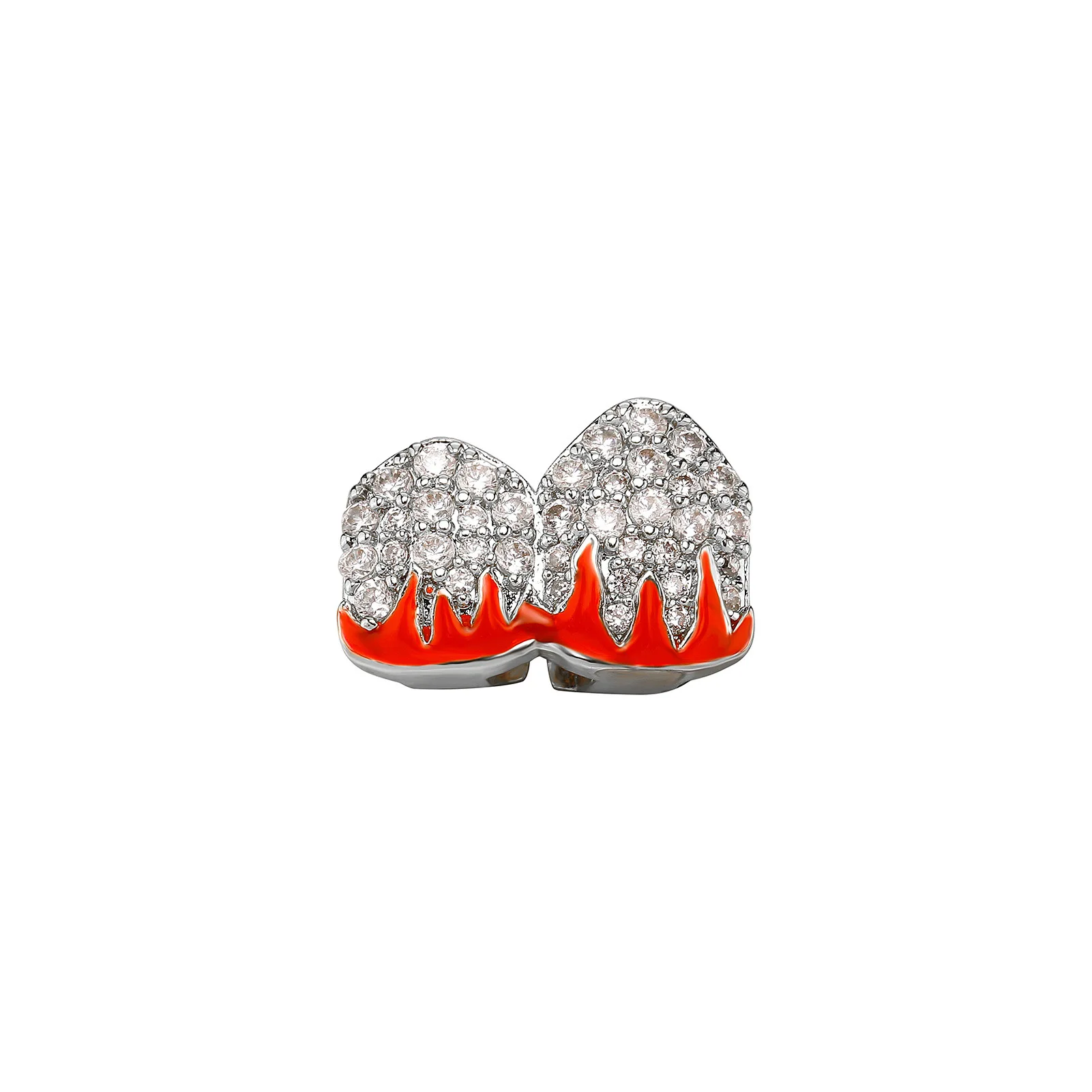 Trend Single Full Zircon Two tone Teeth Grillz 14K Gold Plated CZ Stone Tooth Caps For Women Men Hip Hop Jewelry Halloween Gift