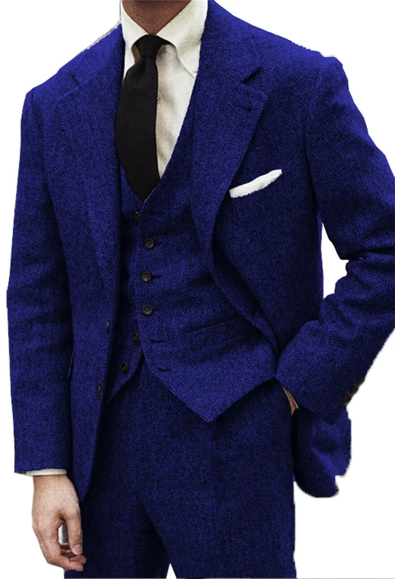 Herringbone ternos masculinos formal magro apto para smoking de casamento 3 peças (blazer + colete + calças) festa de formatura feito sob encomenda traje dhomhomme