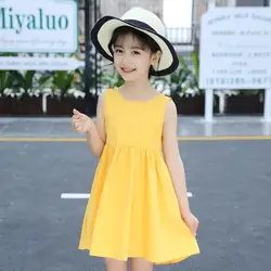 2023 Summer New Arrival Girls Sleeveless O Neck Bow Yellow Designer Roupa Infantil Menina Cute Party Dress Custume 8-10T