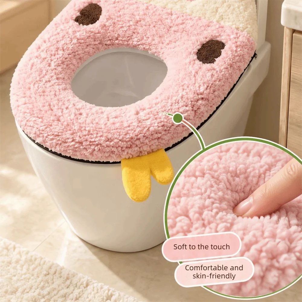 Thickened Toilet Seat Cover Zipper Closure Chicken Shape Backrest Cartoon Chicken Toilet Cushion Warm Fluffy Cute Toilet Mat