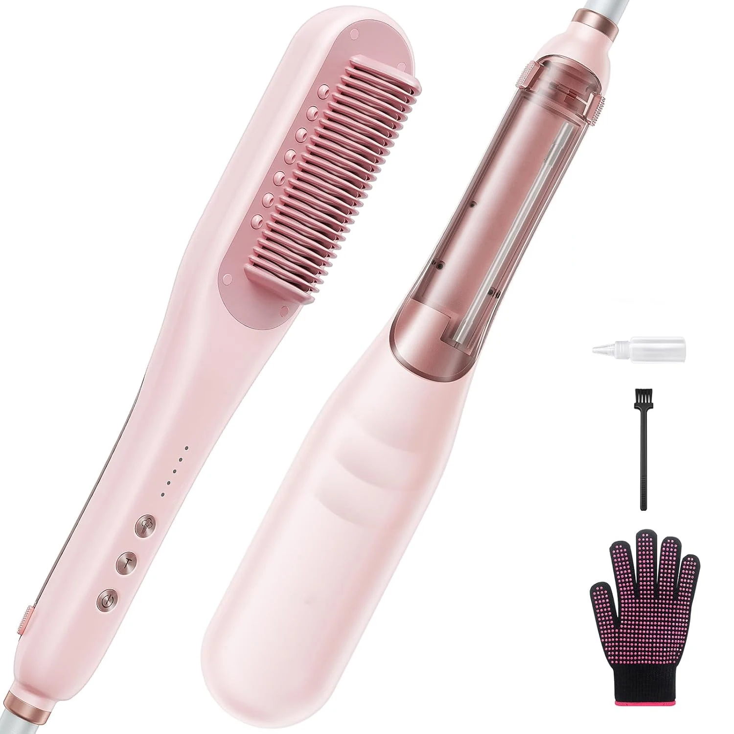 Electric Hair Straightening Comb Ceramic Brush 5 Temperature Settings Steam Heat Safety Battery Powered for Salon Household