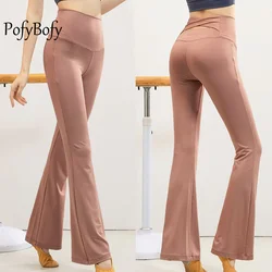 PofyBofy Crossover poszerzany pas Bell Bottoms elastyczne legginsy z wysokim stanem sportowe rozkloszowane spodnie Pilates trening joga spodnie damskie