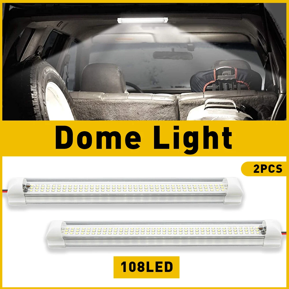 

2Pcs 108LED Interior Light Strip Bar Car Trucks Van Bus Caravan ON/OFF Switch 12V 24V 6000K White Waterproof Car Accessories