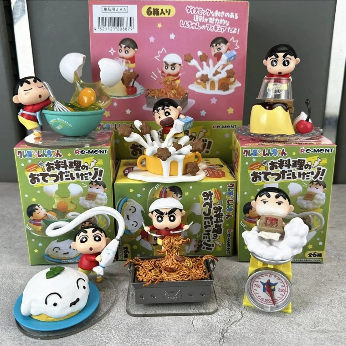 6Pcs Crayon Shin-chan Cooking Food Series PVC Figure Set Pudding Cake Scene Ornament Doll Collectible Model Toy Gift 6cm