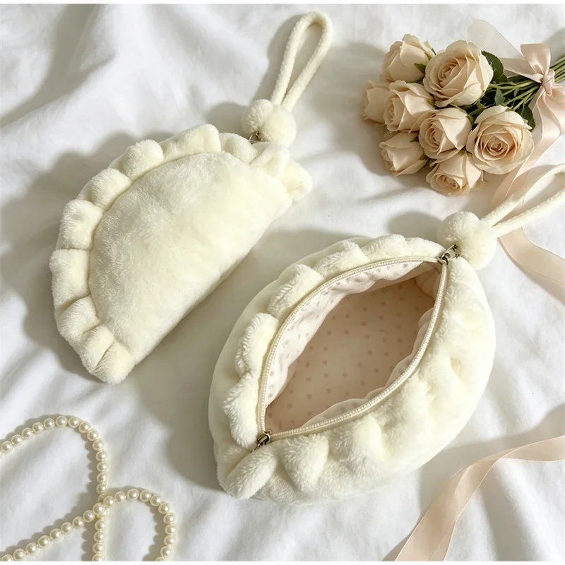 Cute Dumpling Shaped Plush Coin Purse Soft Fluffy Small Storage Pouch Portable Mini Wallet Key Bag Backpack Hanging Ornament