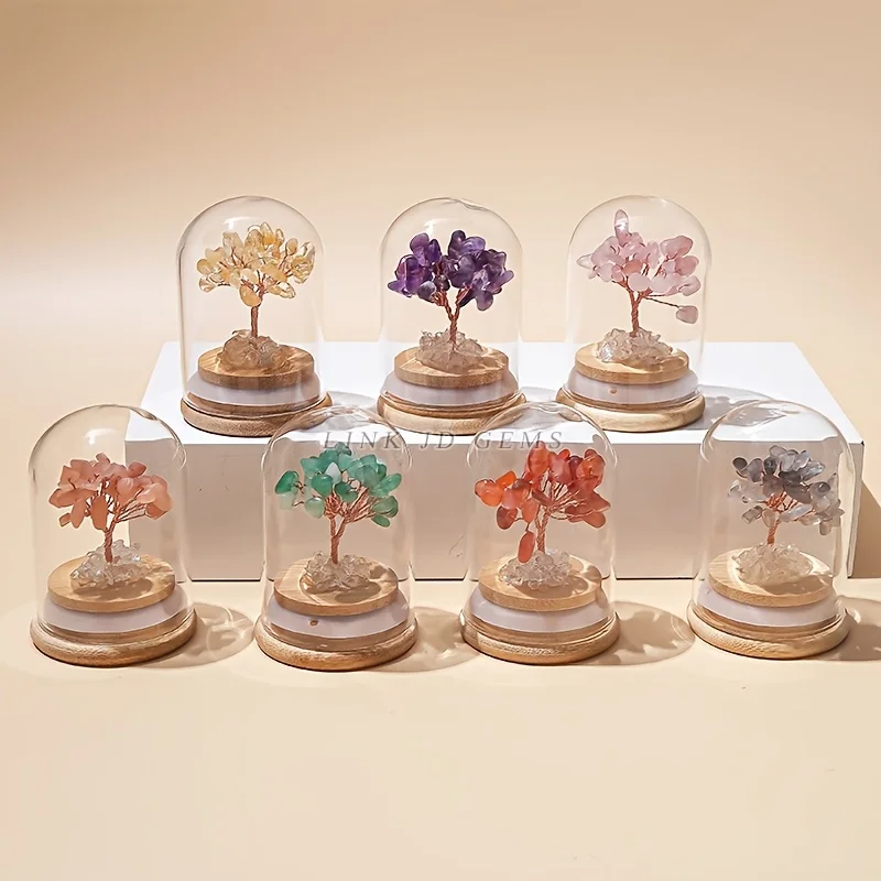 

Natural crushed stone wealth tree wish bottle glass cover ornament wealth office desktop decoration gift