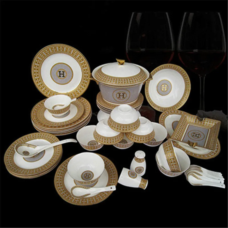 

New product, exquisite European style, tableware, set of 70 heads, pottery bone china, Chinese food