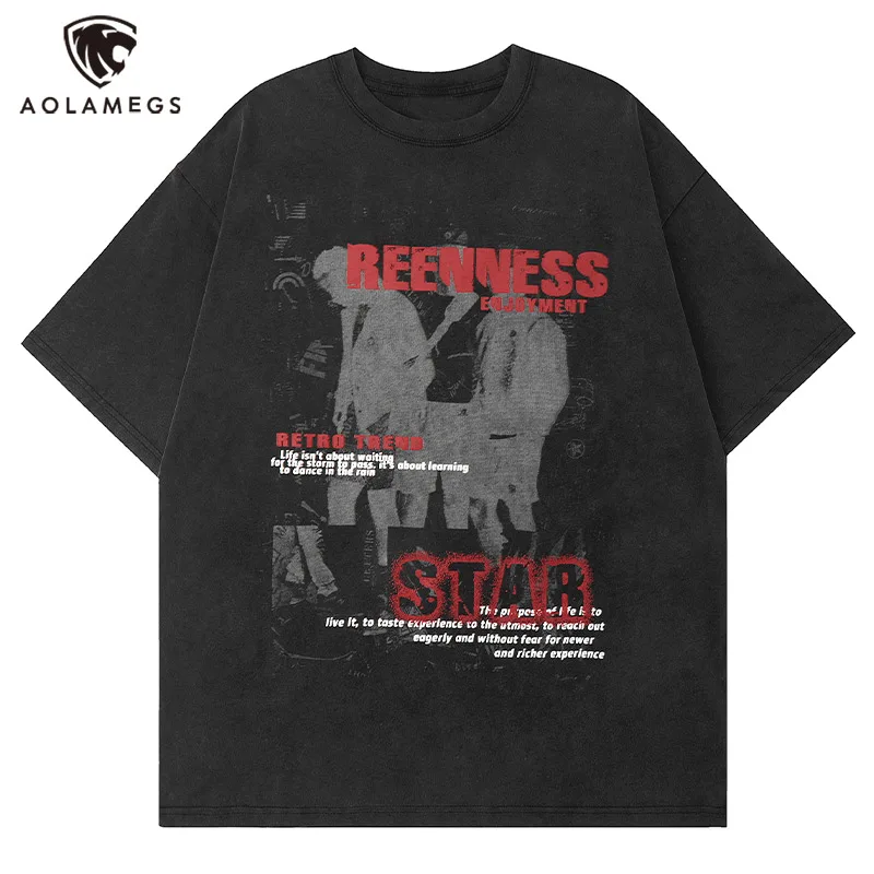 

Men Casual T Shirts Suit Men Pattern Short Sleeves T Shirt American Trendy Washed Cotton Couple Tops Harajuku Streetwear Tees