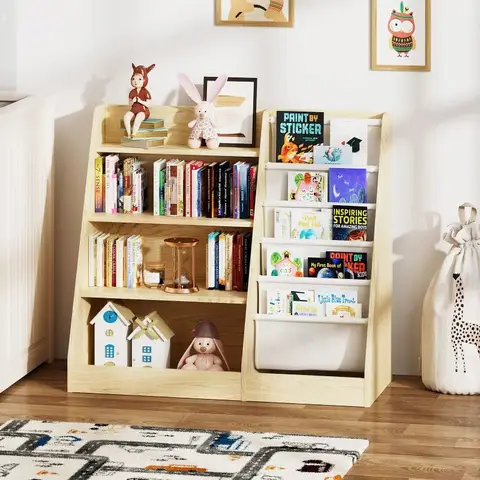 -For Storage Organizer with 6 Sling Adjustable Shelf 4 Tier Kids Bookshelf Baby Toddler Book Rack Children Bookcase Estanterías&