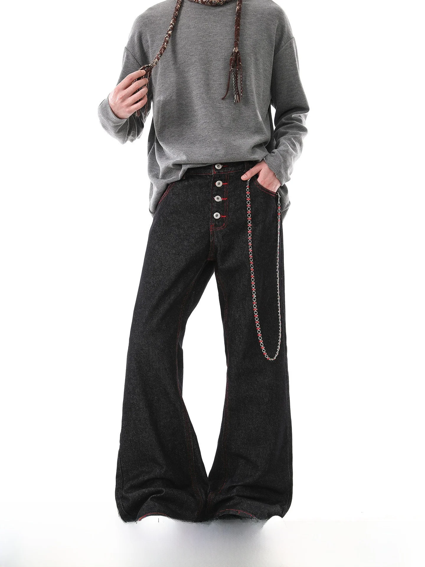 

12-Ounce Men's Original Denim Jeans Button Decorated Straight Leg Jeans Spring Autumn Wear Resistant Cotton Polyester Blend