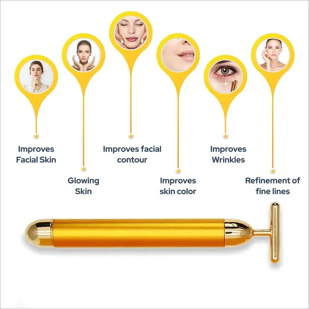 24K Gold T-Shaped Roller para Face Lift, massageador de emagrecimento, vara facial, ferramenta vibratória, beleza facial, cuidados com a pele