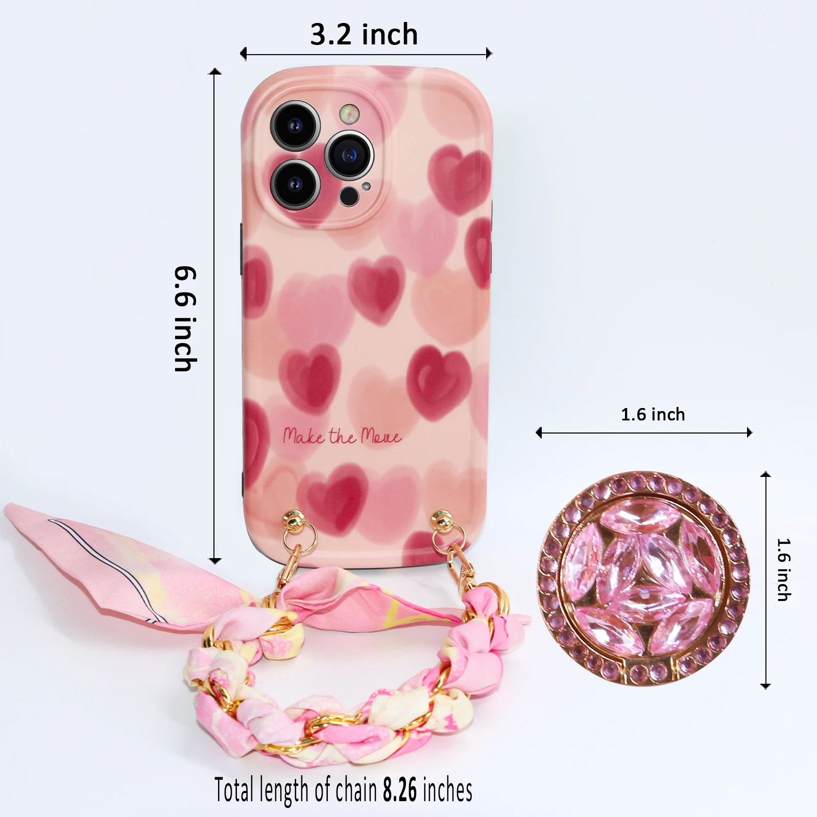 Clarissaway Designed for iPhone 14 Pro Max Case, Pink Herat Pattern Silicone Shockproof iPhone 14 Pro Max Phone Case with Stand