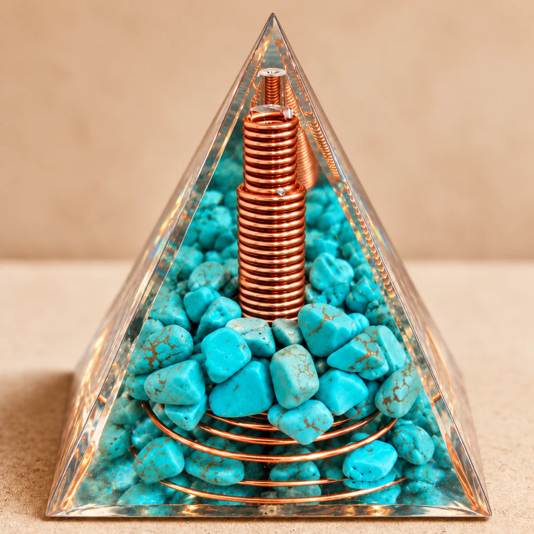 1pc Orgonite Pyramid With Turquoise, Energy For Yoga, Crystal Gifts, Crystals For Home Office Decoration, Balance Your Energy