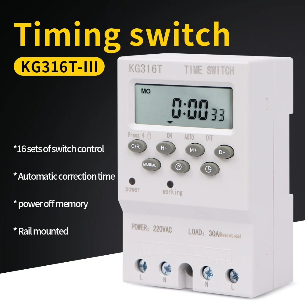 Digital Timer Automatic Programmable Time Switch 7 Days Weekly Relay Interval 1 Second High Load 220V 25/30A Power Outage Memory
