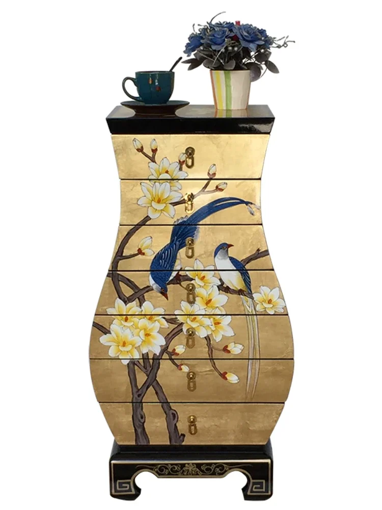 Chinese Style Chest of Drawers Painted Storage Seven Drawers Living Room Decorative Cabinet Painted Sofa Side Cabinet