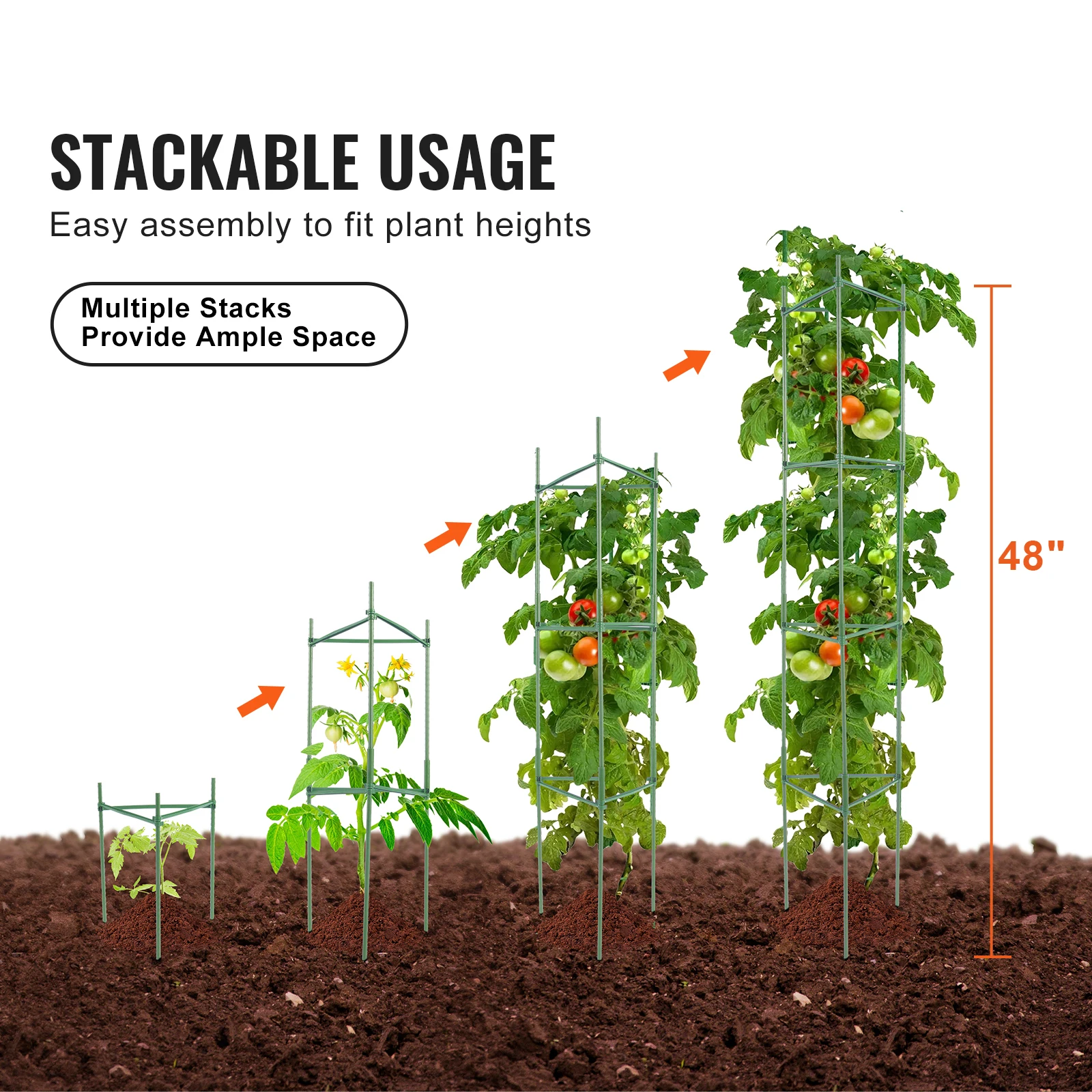 VEVOR 4/6 Packs Tomato Cages 48inch/63inch Trellis Plant Stakes Suppor for Raised Garden Bed Vegetables Flowers Climbing Plants