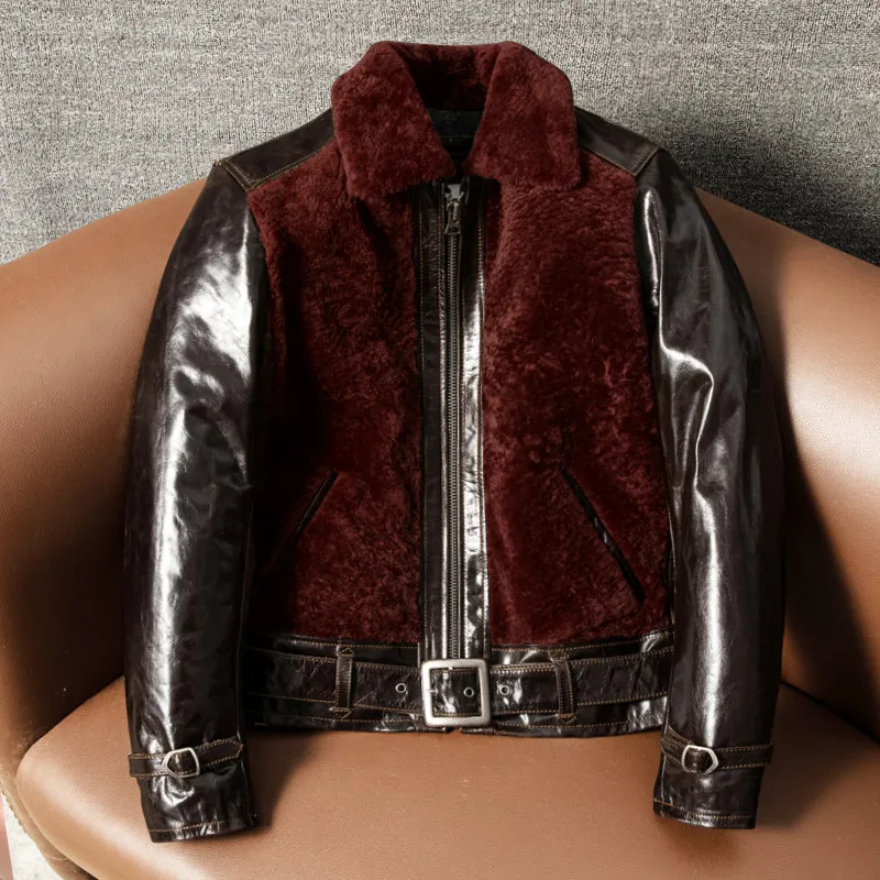 1930 Bear Fur All-in-One Leather Men's Cotton Slim Fit Leather Jacket Short Jacket