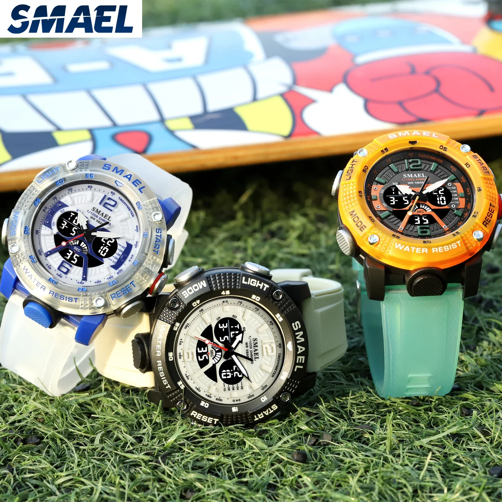 SMAEL-reloj multifuncional para deportes al aire libre, accesorio de pulsera resistente al agua con pantalla Digital Dual y brillo nocturno, 8058