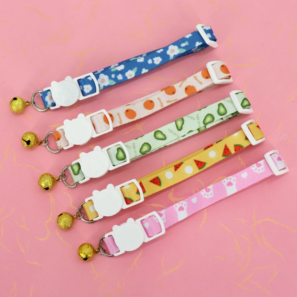 Cute Fruit Print Cat Collar With Bell Quick Release Safety Pet Cat Collars Breakaway Pet Kitten Necklace Cats Puppy Accessories