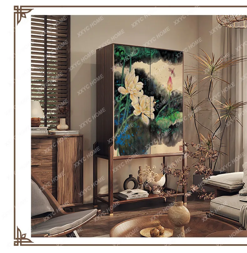 XX Song-style aesthetics New Chinese-style solid wood high-footed bucket cabinet Living room integrated wall cabinet