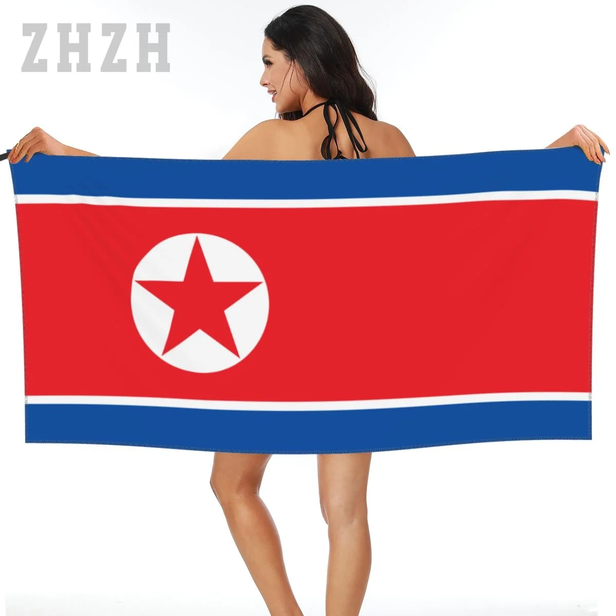 More Design North Korea Flag Emblem Bath Towel Quick dry Microfiber Absorbing Soft Water Breathable Beach Swimming Bathroom