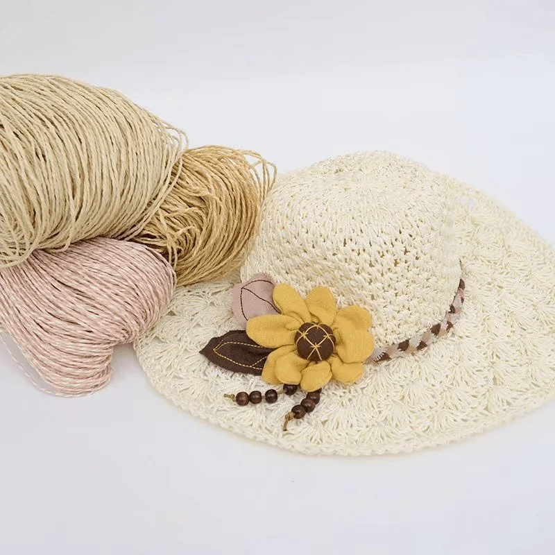 200g 2ply Cotton Raffia Yarn for Hand Crochet Knitting Summer Hats Bags Diy Straw Sandals Fluffy Paper Grass Thread Beige Yellow - view 3