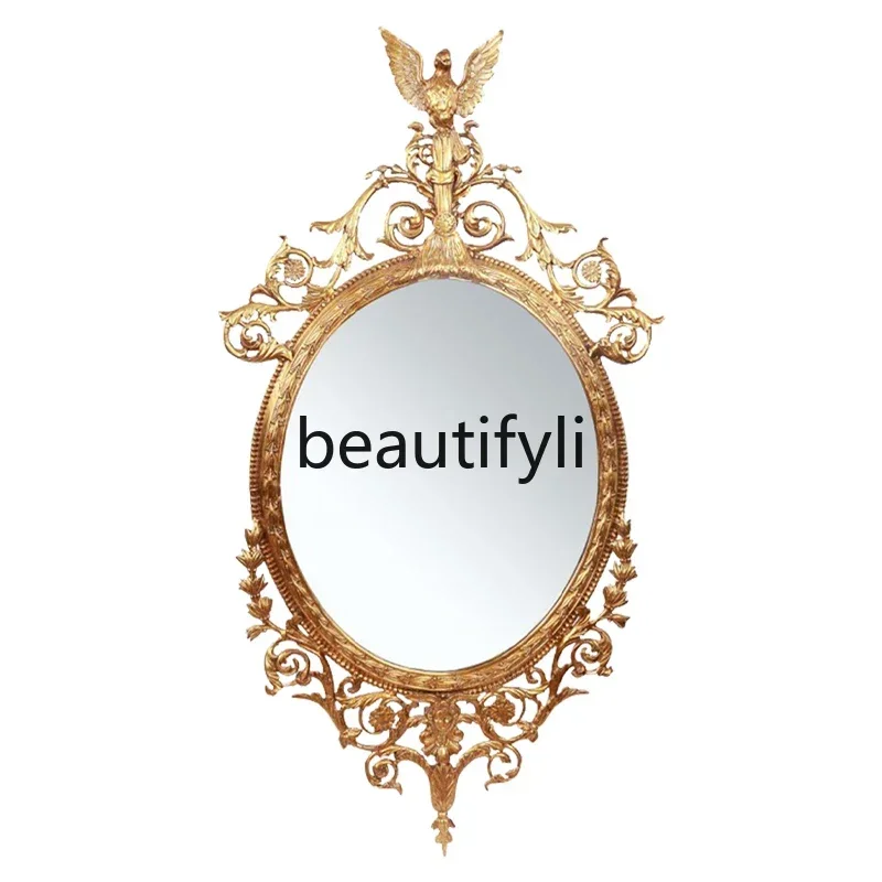 

zq1French Retro Full Copper Decorative Mirror Oval European Style Living Room Entrance Grand Decorative Mirror