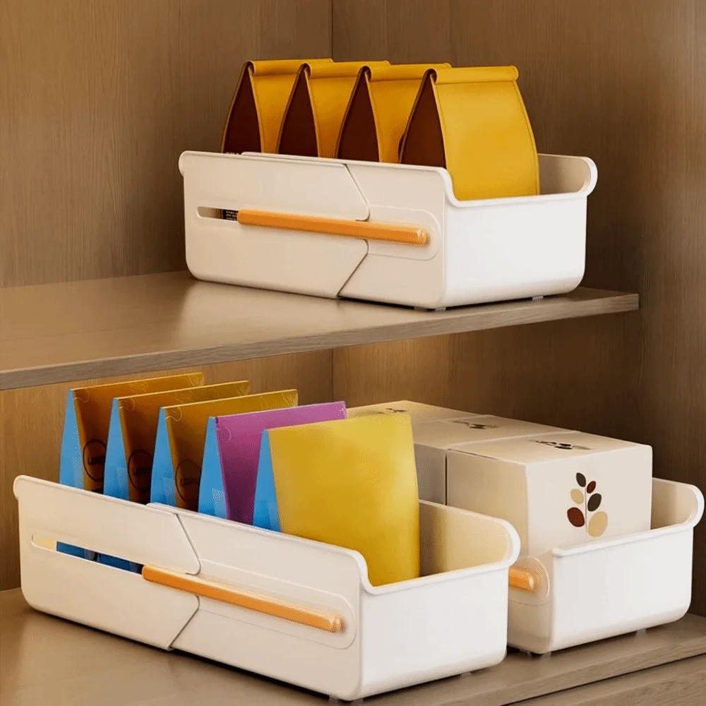 Plastic Retractable Drawer Organizer Right Angle Length Adjustable Extendable Storage Box Space Saving Large Capacity