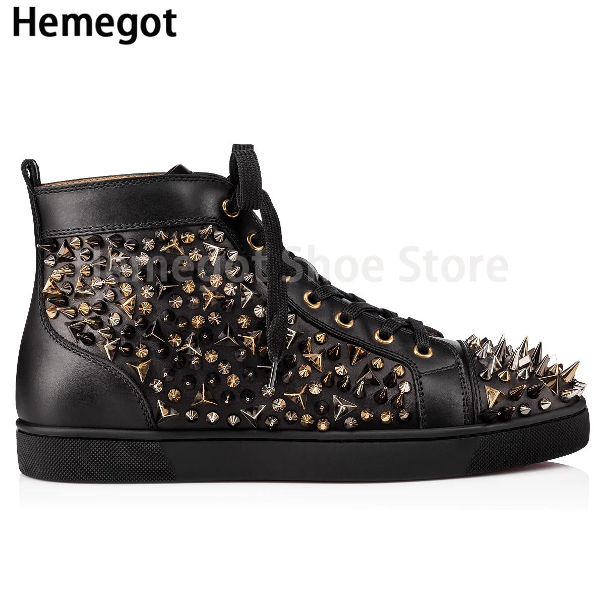 Luxury Rhinestone Rivets High Top Men\'s Shoes Accessories High Top Men\'s Shoes Sneakers Glitter Rivets Lace Up Casual Shoes