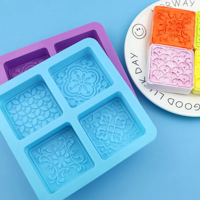 Wholesale 4-hole Square Pattern, Silicone Chocolate Moon Cake Cake Mold DIY Handmade Soap Tool 1156