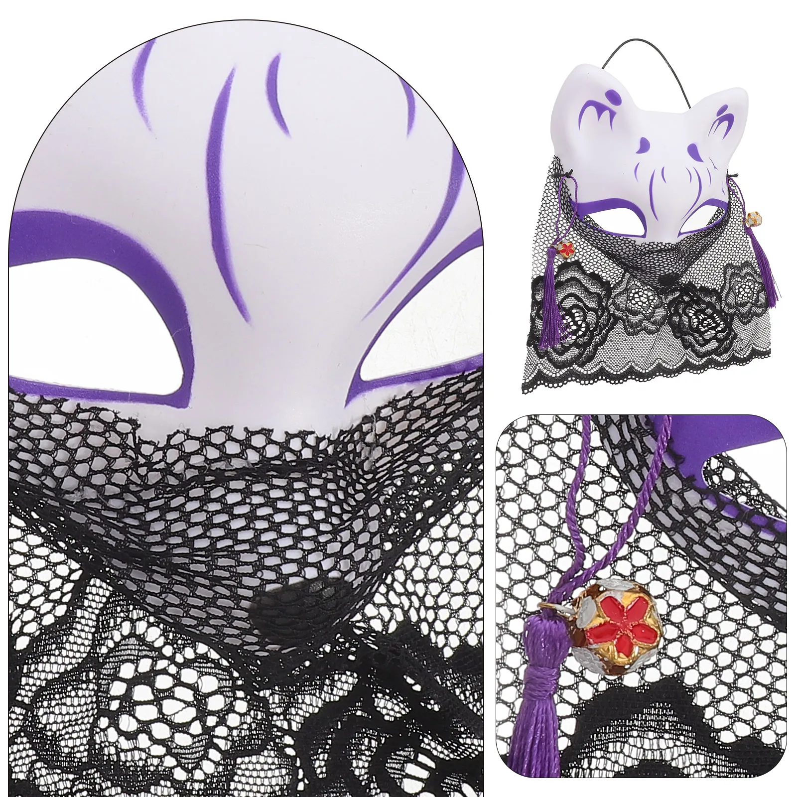 Maska Lisia Pół Twarz Cosplay Ogon Kreskówka Poliester Halloween Maskarada Dziecko