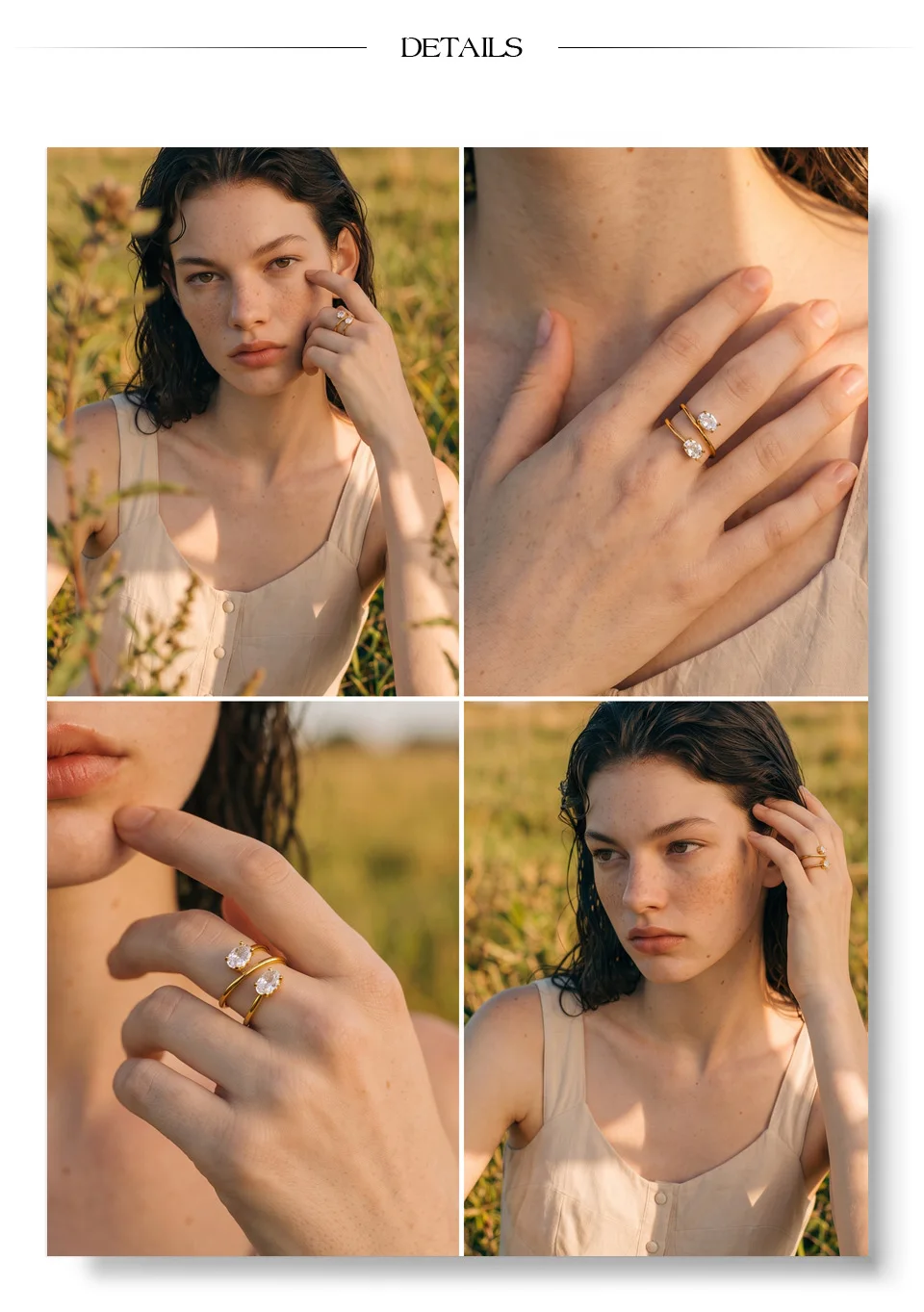 Yhpup Edelstahl-Ring mit Zirkonia, verstellbar, offen, 18K PVD-beschichtet, zarter, stilvoller geometrischer Fingerschmuck – Detail 5