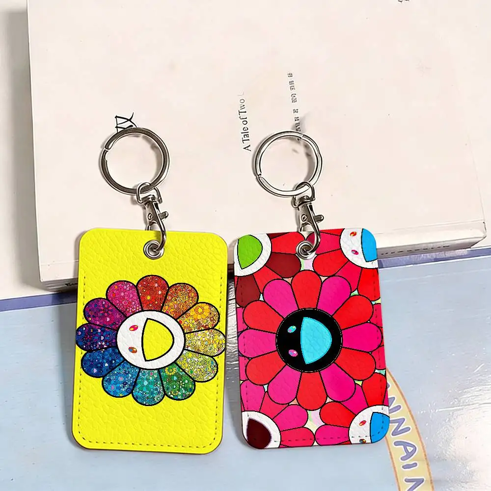 Cute T-Takashi Flowers M-Murakami PU Soft Leather Rectangular Key Card Holder Induction Elevator Protection Cover Youth Accory