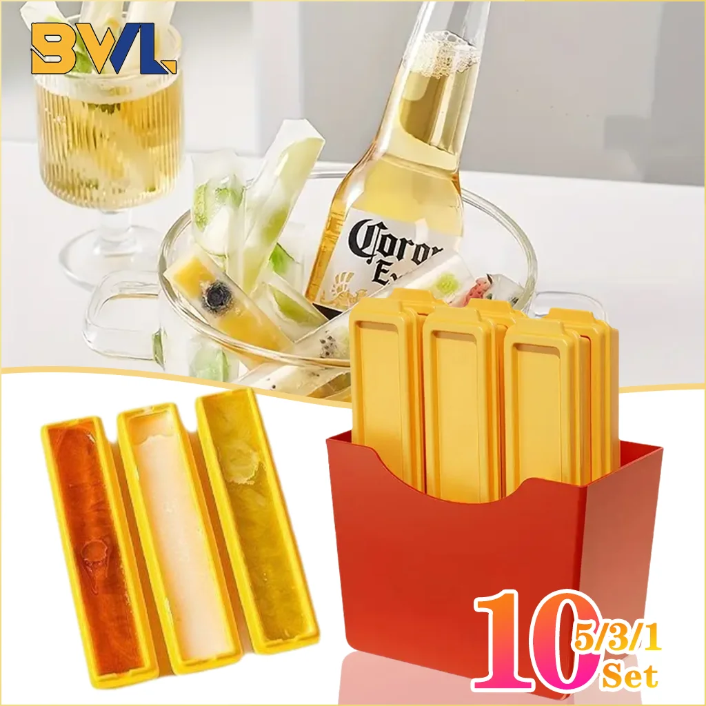 

1-10 комплектов, форма для кубиков льда в картофеле фри, длинный стержень, силиконовый лоток для морозильной камеры, домашние палочки для льда, коктейльница, кухонные инструменты без BPA