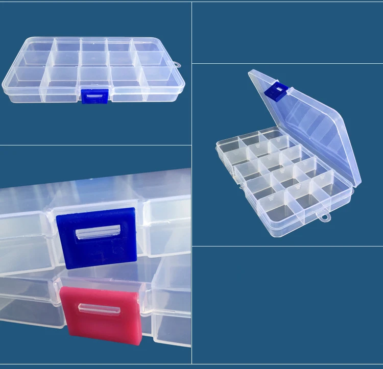 Komponenten organizer 15 Grids Transparent Kunststoff Lagerung Organizer Fach Einstellbare Container Box Für Schmuck Taste Rechteck Box Fall – Detail 4