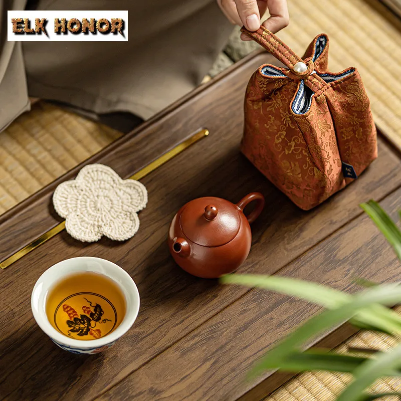 Handmade  Purple Clay Xishi Teapot Raw Ore Zhu Mud Small Pot Tea Brewing Kettle Personal Master Cup Saucer Portable Travel Bags