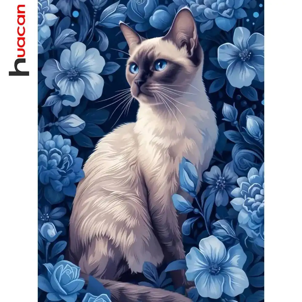 Huacan Diamant-Gemälde, neue Kollektion, Katze, Tier, Blume, volle Runde, Diamant-Mosaik, Dekor für Zuhause