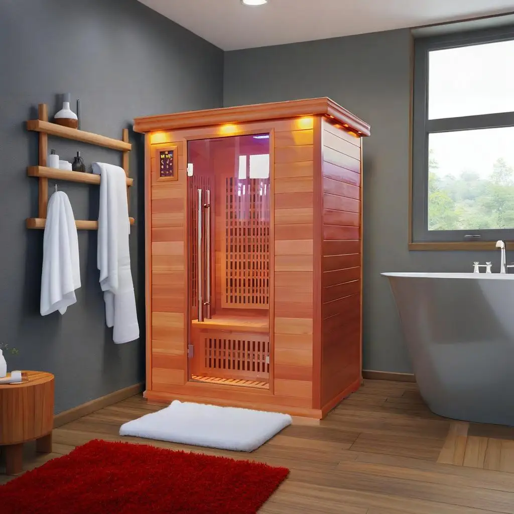 2 Person Infrared Sauna Barrel Room Indoor Pine Wood Tourmaline Heater Negative Ion Low EMF for Home Spa