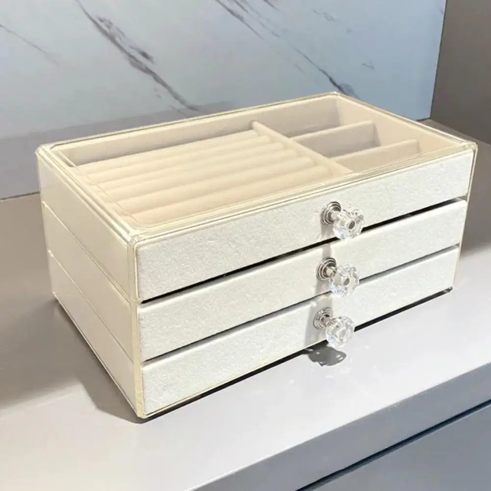 Joyero elegante de 3 capas, caja de almacenamiento con capacidad, organizador de terciopelo para pendientes, anillos, accesorios, joyero