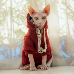 Cat Clothes Winter Warm Fleece hooded Sweatshirt for Sphynx thick Cartoon Costume for Kittens Dogs Soft Grey Coat for female Cat