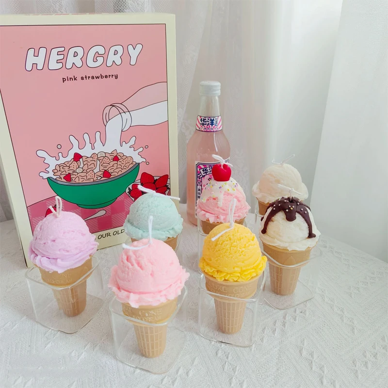 

Creative Summer Scented Candle Ice Cream Cone Aromatherapy Candle Soy Wax Ice Cream Simulation Dessert Home Decorations