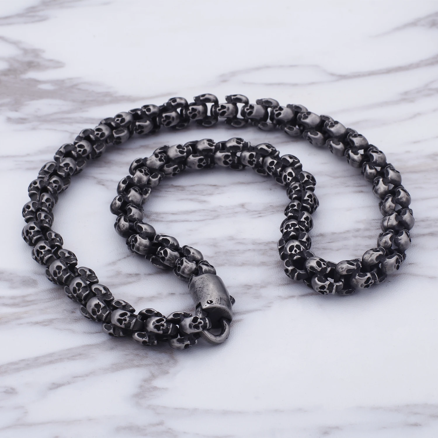 Punk Rock Skull Head Link Chain Necklace for Men Stainless Steel Men's Necklaces Skull Charm Link Chains Choker Gothic Jewelry