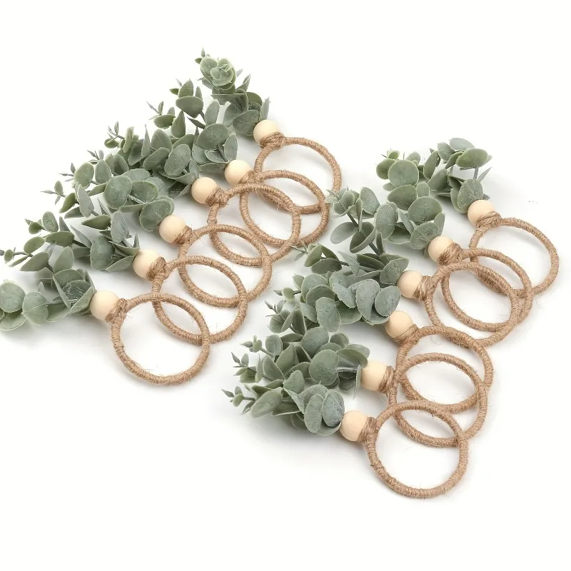 24pcs Napkin Rings Eucalyptus Leaf Napkin Rings Boho Wood Bead Farmhouse Napkin Ring Holder for Weddings Party Table Decorations
